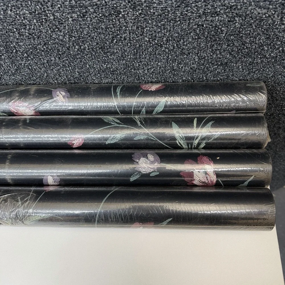 Warner Wallpaper EBY4046 Floral Tulip Black Vinyl Wallpaper 4 Rolls 27in x 9yd